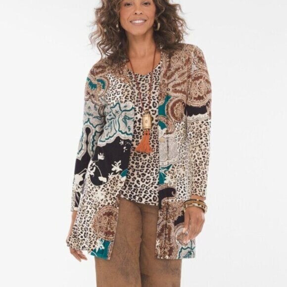 Chicos Womens Open Front Cardigan Jacket Size S Rayon/Nylon Animal Print Pattern - Picture 1 of 7